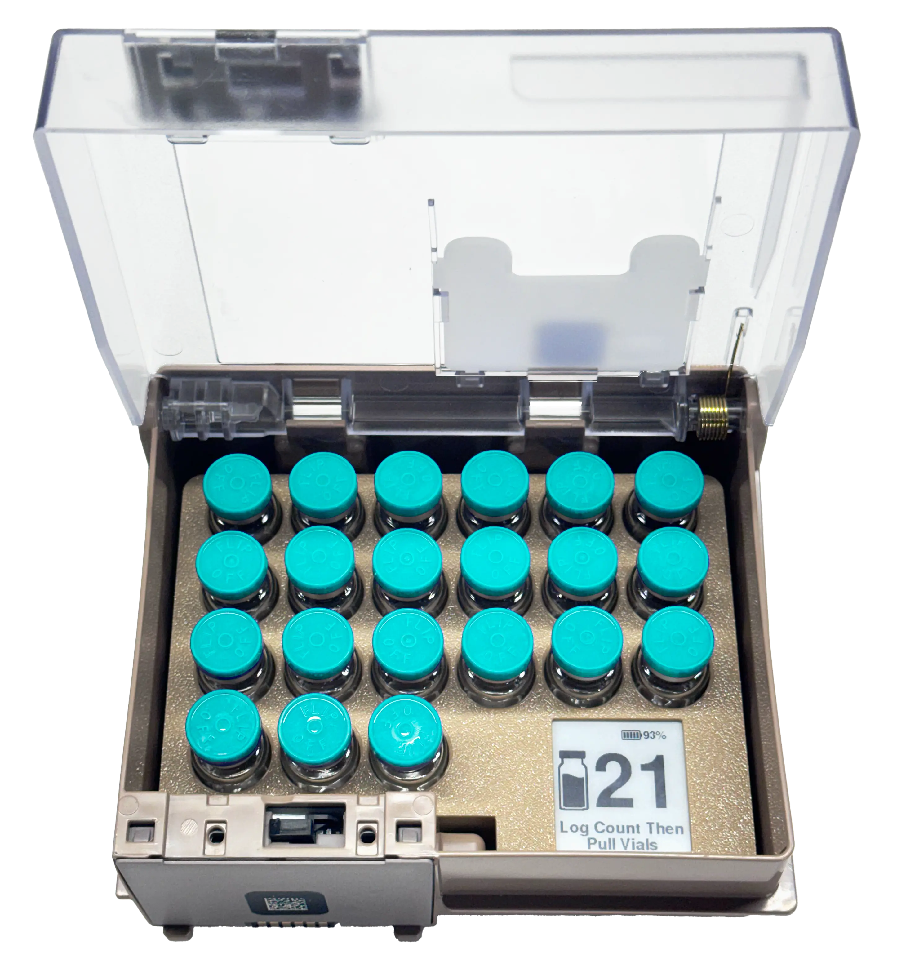 VialView 1x2 tray installed in an open Pyxis Half-Height Cubie pocket