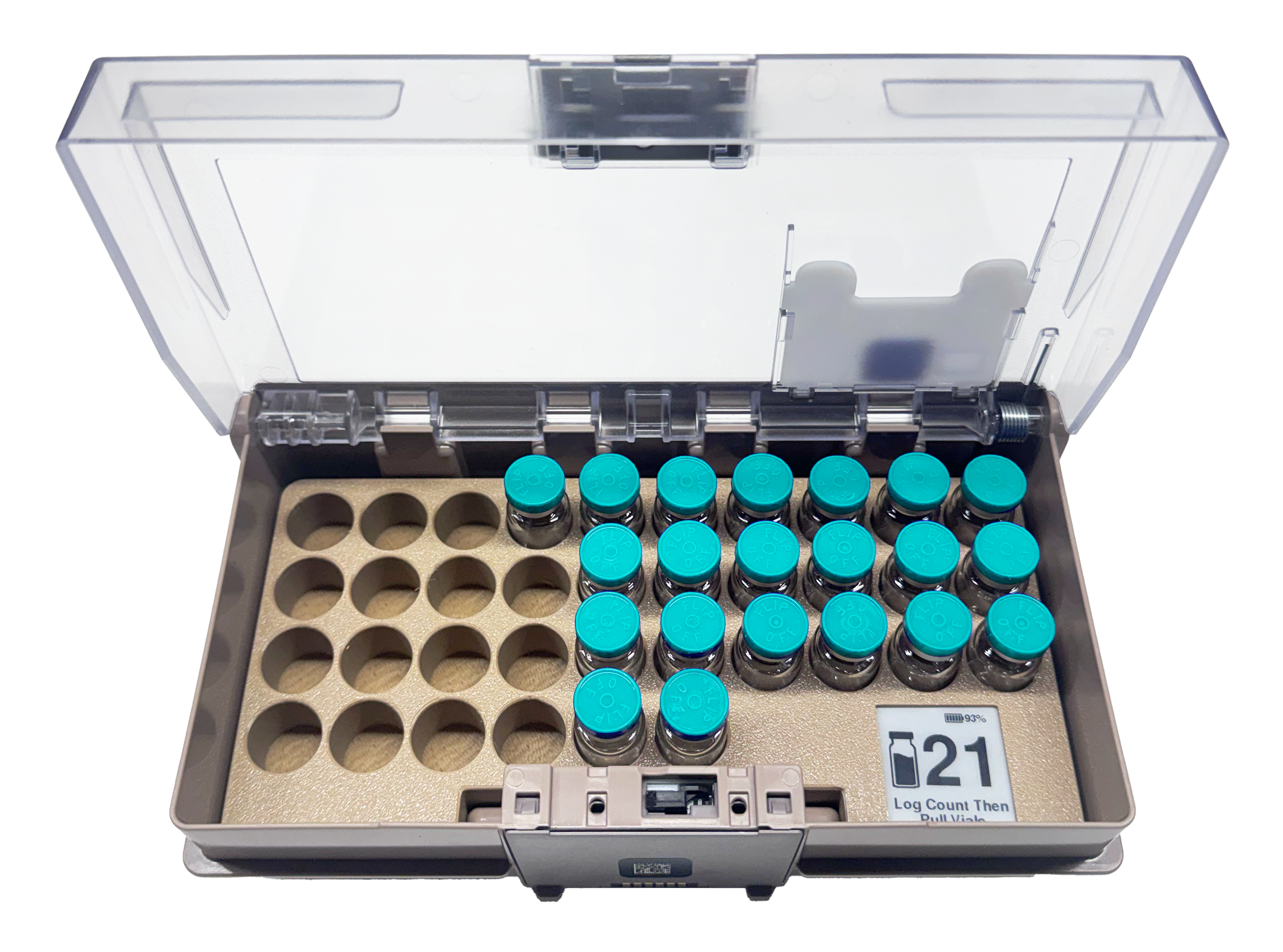 VialView tray in open Pyxis Half-Height Cubie 1x3 pocket