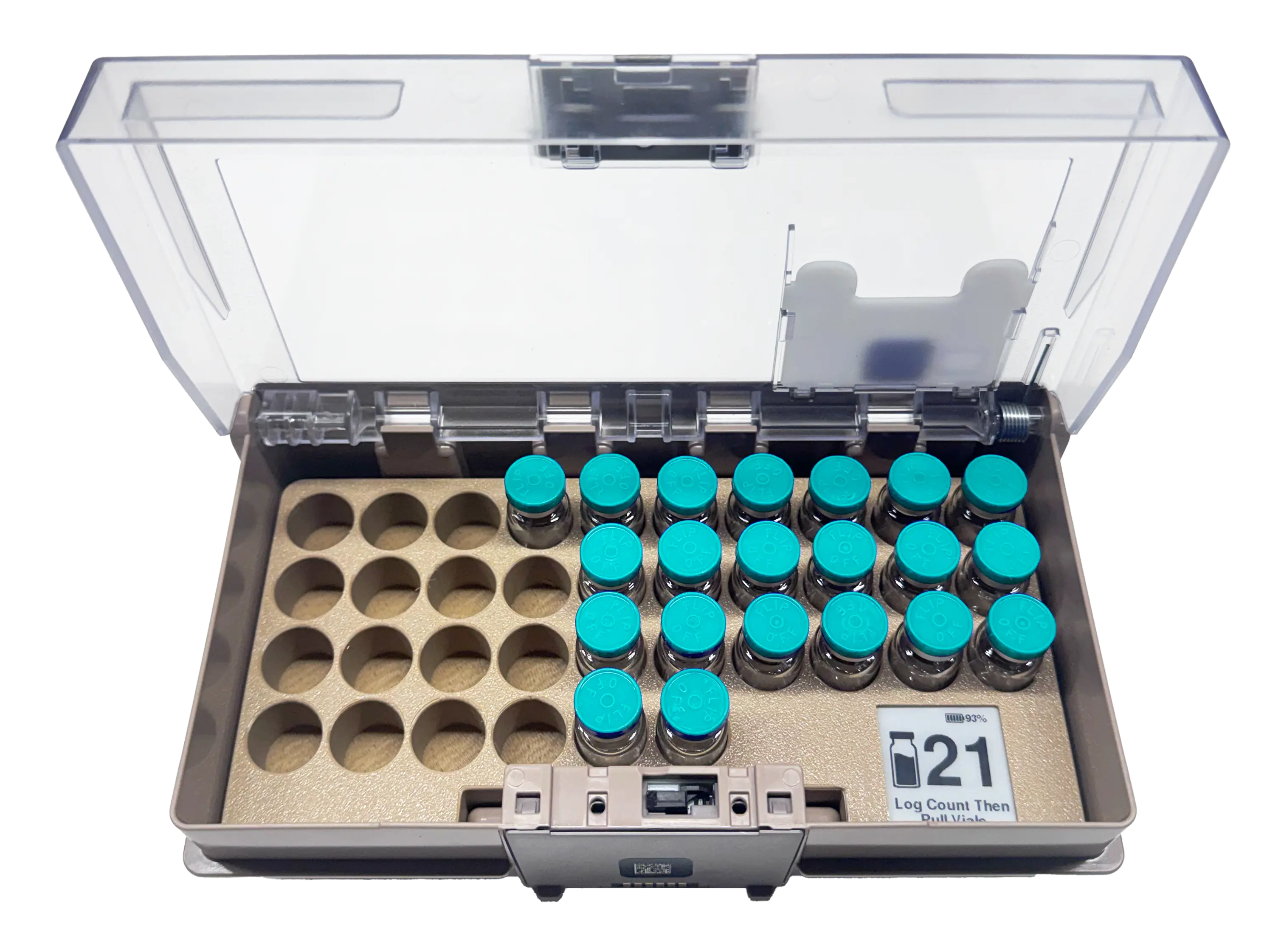 VialView tray installed in an open Pyxis Half-Height Cubie pocket
