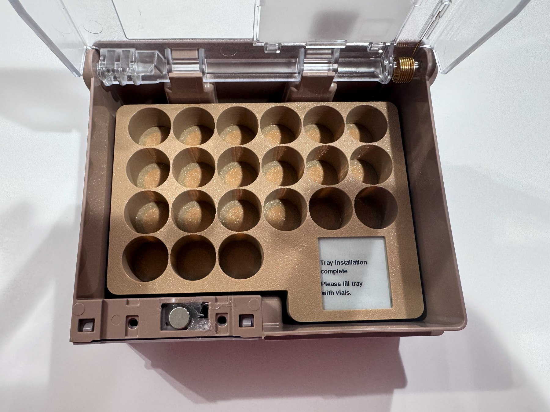 VialView 1x2 tray showing installation complete message